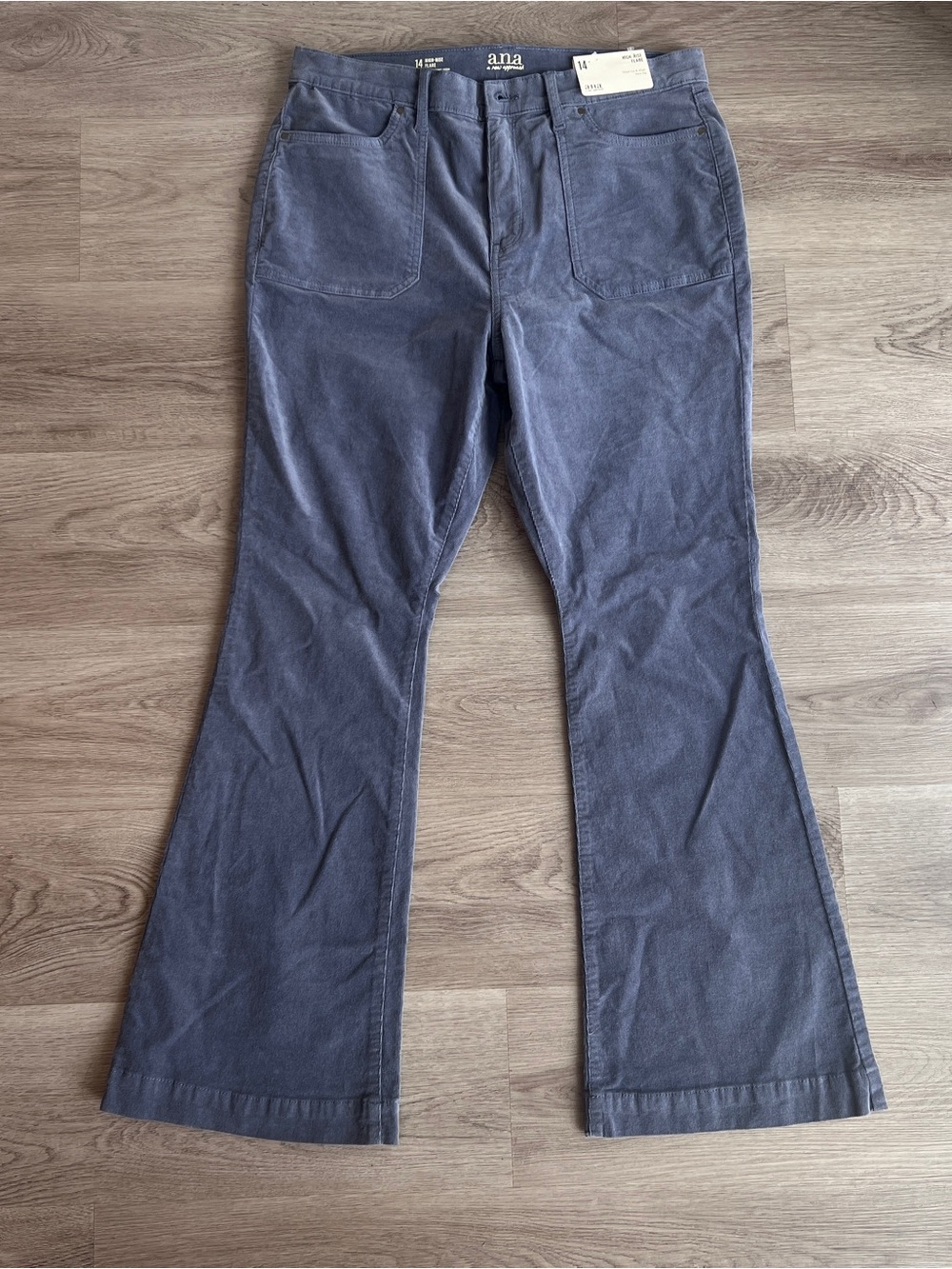 NWT a.n.a High Rise Flare Pants Womens 14 Slate Blue Gray Corduroy Stretch